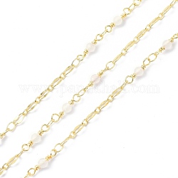 Handgemachte Perlenkette aus Messing und natürlichem Rosenquarz, mit Spule, langlebig plattiert, gelötet, 9.5x3.5 mm, ca. 10.93 Yard (10m)/Rolle
