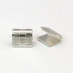 Brass Ribbon Crimp Ends, Lead Free, Cadmium Free and Nickel Free, Platinum Color, Size: about 7mm long, 5.5mm thick