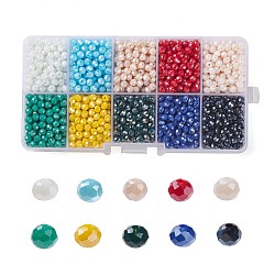 Abalorios de vidrio electroplate, lustre de la perla chapado, facetados, rerondana plana, color mezclado, 4x3mm, agujero: 0.4 mm, 10colors, 200 piezas / color, 2000 unidades / caja