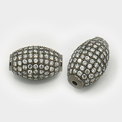 Messing Mikro ebnen Zirkonia Perlen, Oval, Metallgrau, 16x11.5 mm, Bohrung: 2 mm