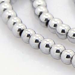 Round Non-magnetic Synthetic Hematite Beads Strands, Platinum Plated, 2mm, Hole: 1mm, about 223pcs/strand, 15.7 inch