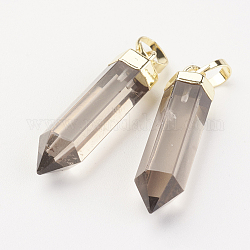 Pendenti naturali a forma di quarzo fumé, con accessori di ottone, proiettile, oro, 28~29x6~7mm, Foro: 4x6 mm