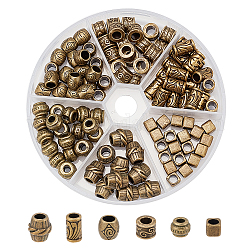 Nbeads 110 stücke 6 stil tibetischen stil zinklegierung europäische perlen, Großloch perlen, Mix-förmig, Antik Bronze, 6~11.5x7~10x7~10 mm, Bohrung: 4~5 mm, 120 Stück / Karton