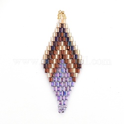 MIYUKI & TOHO Handmade Japanese Seed Beads Links, Loom Pattern, Rhombus, Lilac, 43~45x17.6~18.1x1.7~2mm, Hole: 1.2~1.5mm