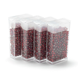 Perles de verre mgb matsuno, Perles de rocaille japonais, 12/0 argent perles de verre doublé rocailles de trous ronds de semences, rouge foncé, 2x1mm, trou: 0.5mm, environ 900pcs / box, Poids net: environ 10g / boîte