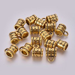 Tibetan Style Hangers, Bail Beads, Lead Free and Cadmium Free, Column, Antique Golden, 11x8x6mm, Hole: 2mm, Inner Diameter: 5mm