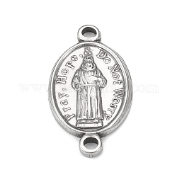 304 Stainless Steel Connector Charms, Oval Links with Saint, Religion, Stainless Steel Color, 25x13.5x2mm, Hole: 2mm