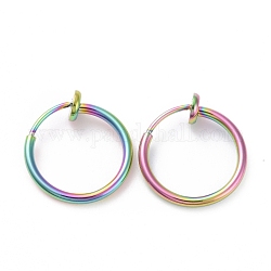 304 röhrenförmiger Ohrclip aus Edelstahl für Damen, Regenbogen-Farb, 15x4 mm, Stift: 0.7 mm