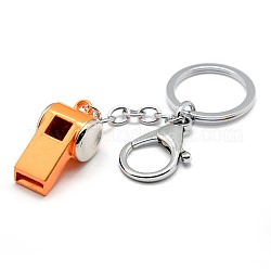 Personalized Platinum Plated Iron Keychain, Alloy Whistle Pendant Keychains, with Lobster Claw Clasps, Dark Orange, 120mm