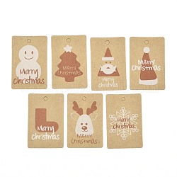 Étiquettes cadeaux en papier rectangle, étiquettes de suspension, pour les arts et l'artisanat, avec motif sur le thème de Noël, Motif à thème de Noël, 5.5x3.6x0.04 cm, Trou: 4mm, 100 pcs /sachet 