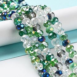 Glass Beads Strands, Faceted, Rondelle, Dark Green, 8x6mm, Hole: 1mm, about 65~68pcs/strand, 15.7~16.1 inch(40~41cm)