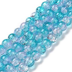 Perlas de vidrio crujido de dos tonos hebras, alto brillo, redondo, cielo azul profundo, 8x7~7.5mm, agujero: 1.5 mm, aproximamente 114 pcs / cadena, 31.4 pulgada