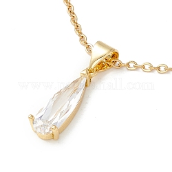 Clear Cubic Zirconia Teardrop Pendant Necklace, 304 Stainless Steel Jewelry for Women, Golden, 17.72 inch(45cm)