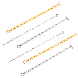 CHGCRAFT Paperclip Chain Bracelets Sets, with Toggle Clasps and Lobster Claw Clasps, Golden & Stainless Steel Color, 6pcs/box