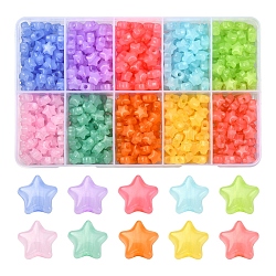 600 pièces 10 couleurs perles acryliques imitation gelée, étoiles du nord, couleur mixte, 9x9.5x5.5mm, Trou: 2.5mm, 60 pcs / couleur