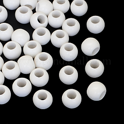 Rondelle acrylique opaque perles grand trou, blanc, 12x10mm, Trou: 5.5mm, environ 700 pcs/500 g