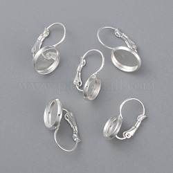 304 Stainless Steel Leverback Earring Settings, Flat Round, Silver, Tray: 12mm, 21~25x14x11~14mm, Pin: 0.7mm