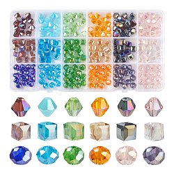 270 pièces 18 brins de perles de verre électrolytiques de style, de couleur plaquée ab , facette, toupie & cube & rondelle, couleur mixte, 7.5~8x7.5~8mm, Trou: 1~1.5mm, 15 pièces / style