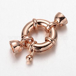 Cierres de anillo de resorte de latón, Sin cadmio y níque y plomo, oro rosa, 15x5mm, agujero: 4.5 mm