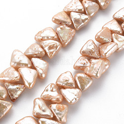 Naturales keshi abalorios de perlas hebras, perla cultivada de agua dulce, teñido, triángulo, peachpuff, 9~15x9~12x3~8mm, agujero: 0.5 mm, aproximamente 68~74 pcs / cadena, 15.75 pulgada (40 cm)