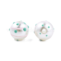 Perlas de esmalte de perlas de imitación de plástico abs opaco con patrón de puntos, redondo, aguamarina, 11.5~12mm, agujero: 2 mm