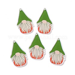 Christmas Transparent Printed Acrylic Pendants, for Earrings Accessories, Gnome, Green, 34.5x21x2.5mm, Hole: 1.6mm