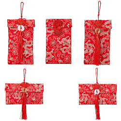 Superfindings 5 Uds 5 estilos rectángulo brocado diy bolsa artesanal con borlas de poliéster, bolsa con bordado floral, para el almacenamiento de sobres rojos de boda, rojo, 10.5~25.5 cm, 1pc / estilo