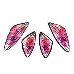 Set di ciondoli ad ala in resina trasparente, con lamina d'oro, ciondoli ad ala di farfalla, rosa intenso, 29.5~39.5x14.5x2.5mm, Foro: 0.8 mm, 2 coppie / set