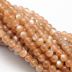 Natural Peach Moonstonee Beads Strands, Grade AA, Round, 5mm, Hole: 1mm, about 84pcs/strand, 15.74 inch