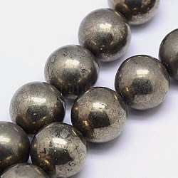 Fili di perline di pirite naturale, tondo, 14mm, Foro: 1 mm, circa 29pcs/filo, 15.74 pollice