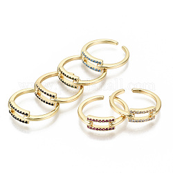 Micro cuivres ouvrent zircone cubique anneaux de manchette, anneaux ouverts, véritable 18k plaqué or, sans nickel, rectangle, couleur mixte, diamètre intérieur: 17 mm