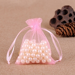 Мешочки для хранения украшений из органзы, свадебные подарочные пакеты с сетчатыми шнурками, прямоугольные, розовый жемчуг, 9x7 см