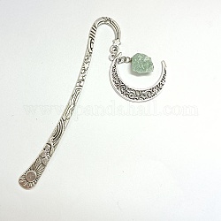 Marque-pages en perles brutes d'aventurine verte naturelle, crochet signet, marqueur de livre pendentif lune, 122mm