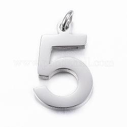304 Stainless Steel Pendants, Number.5, Stainless Steel Color, 19x12x2mm, Hole: 3mm