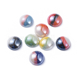 Cabochons en verre opaque, rayure tricolore, demi-rond, couleur mixte, 8x3.5mm