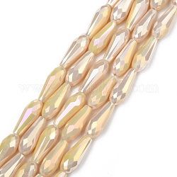 Chapelets de perles en verre opaque électrolytique, plein arc-en-plaqué, facette, larme, blé, 15x6mm, Trou: 1mm, Environ 50 pcs/chapelet, 28.35 pouce (72 cm)