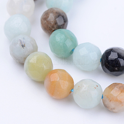 Natural Flower Amazonite Beads Strands, Round, Faceted, 6~6.5mm, Hole: 1mm, about 63pcs/strand, 15.5 inch