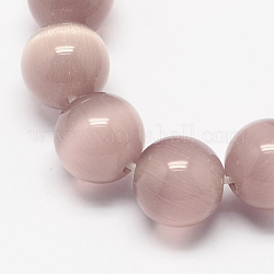 Chapelets de perles d'œil de chat, ronde, brun rosé, 14mm, Trou: 2mm, Environ 28 pcs/chapelet, 14.1 pouces