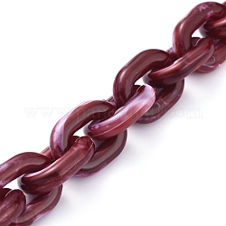 Cadena de cable hecha a mano de acrílico transparente, oval, de color rojo oscuro, 19x14.5x4mm, aproximadamente 39.37 pulgada (1 m) / hebra