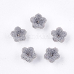 Calottes en acrylique flocky, 5 pétales, fleur, gris clair, 12x12x7.5mm, Trou: 1mm