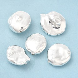 Perline in ottone, con perla elettrolitica all'interno, tondo piatto irregolare, argento, 20.5~25x19.5~20.5x10~11mm, Foro: 0.8 mm