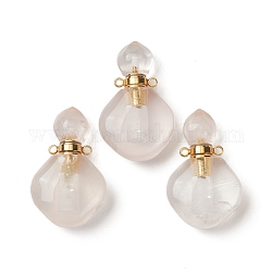Pendentifs de bouteille de parfum en quartz rose naturel, avec les accessoires en laiton dorés, losange, 35mm, Trou: 1.6mm