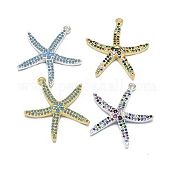 Alloy Micro Pave Cubic Zirconia Pendants, Long-Lasting Plated, Starfish/Sea Stars, Mixed Color, 26x24x4mm, Hole: 1.2mm