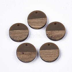 Colgantes de resina y madera de nogal, plano y redondo, camello, 18x3.5mm, agujero: 1.5 mm