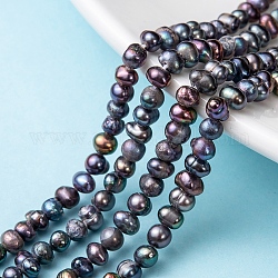 Natural Cultured Freshwater Pearl Beads Pearl Beads Strands, Dyed, Potatol, Dark Slate Gray, 4~6x4~5mm, Hole: 0.6~0.7mm, about 68pcs/strand, 13.39 inch~13.78 inch(34~35cm)