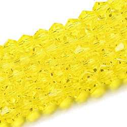 Fili di perline do vetro trasparente, sfaccettato, bicono, giallo, 3x2.5mm, Foro: 0.7 mm, circa 162~185pcs/filo, 12.76~14.61 pollice (32.4~37.1 cm)