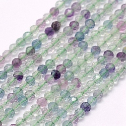 Chapelets de perles en fluorite naturel, facette, ronde, 2mm, Trou: 0.5mm, Environ 223 pcs/chapelet, 15.5 pouce (39.5 cm)