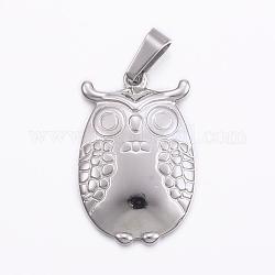 304 Stainless Steel Pendants, Owl, Stainless Steel Color, 28x18.5x3.5mm, Hole: 8x4mm