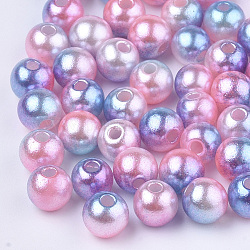 Cuentas de perlas de imitación de plástico ABS del arco iris, gradiente de perlas de sirena, redondo, color de rosa caliente, 9.5~10x9mm, agujero: 1.6 mm, aproximamente 1000 unidades / 500 g