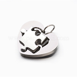 Valentine's Couple Jewelry Lovers 304 Stainless Steel Heart with Puzzle Jigsaw Split Pendants, Stainless Steel Color, 17x17x3mm, Hole: 5mm, 24x28x3mm, Hole: 7.5mm